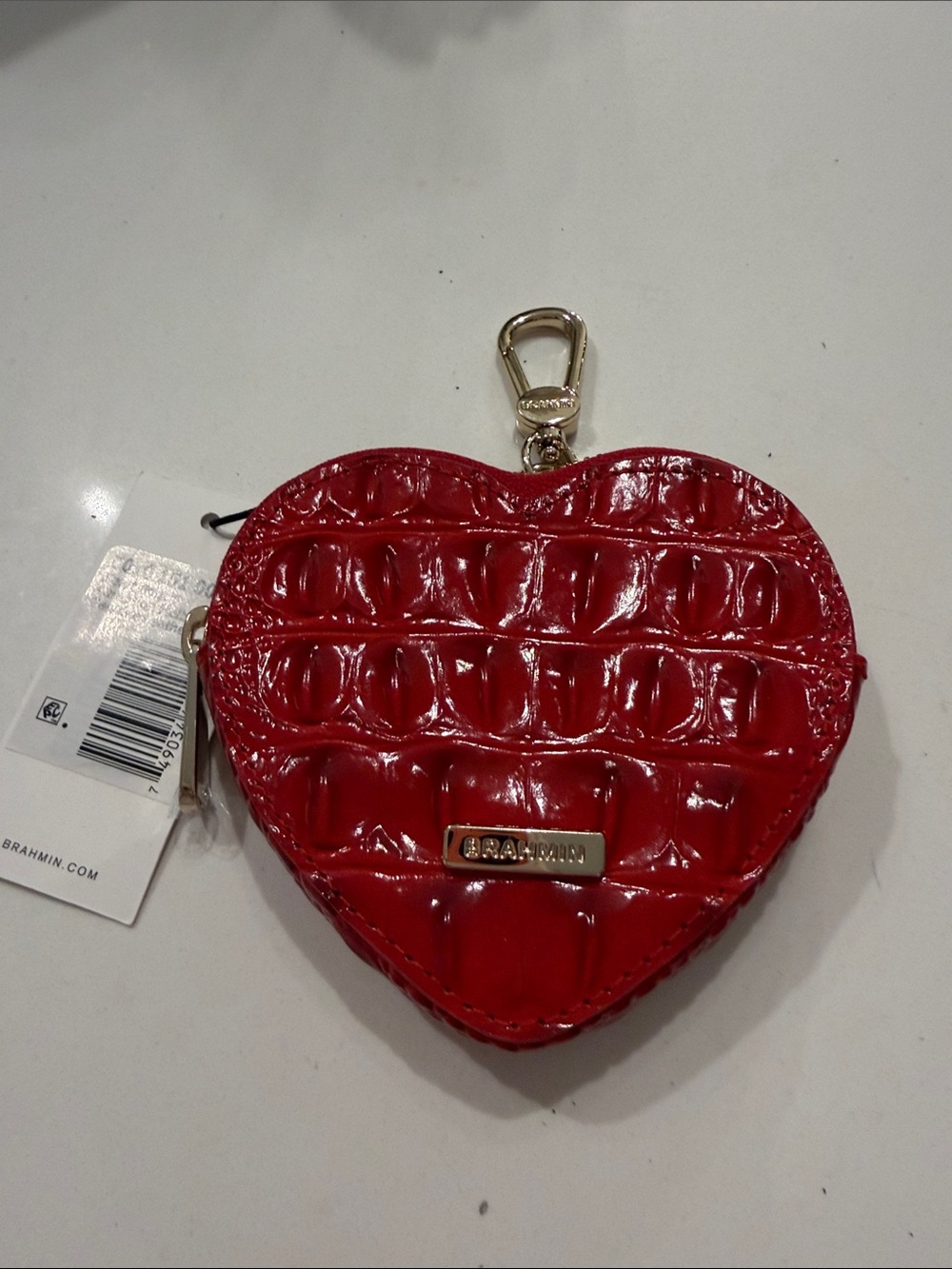 Brahmin Red Croc-Embossed Heart Coin Pouch with Gold Clip